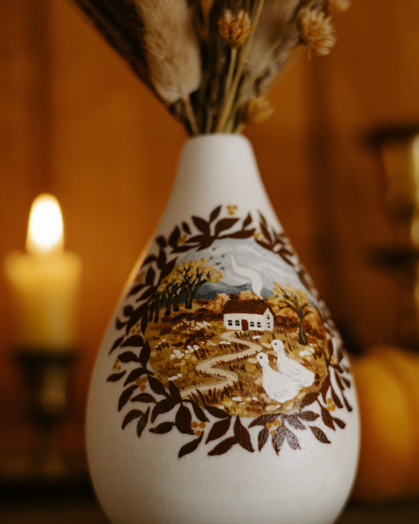 Painted Vase with Dried Flowers no. 1
