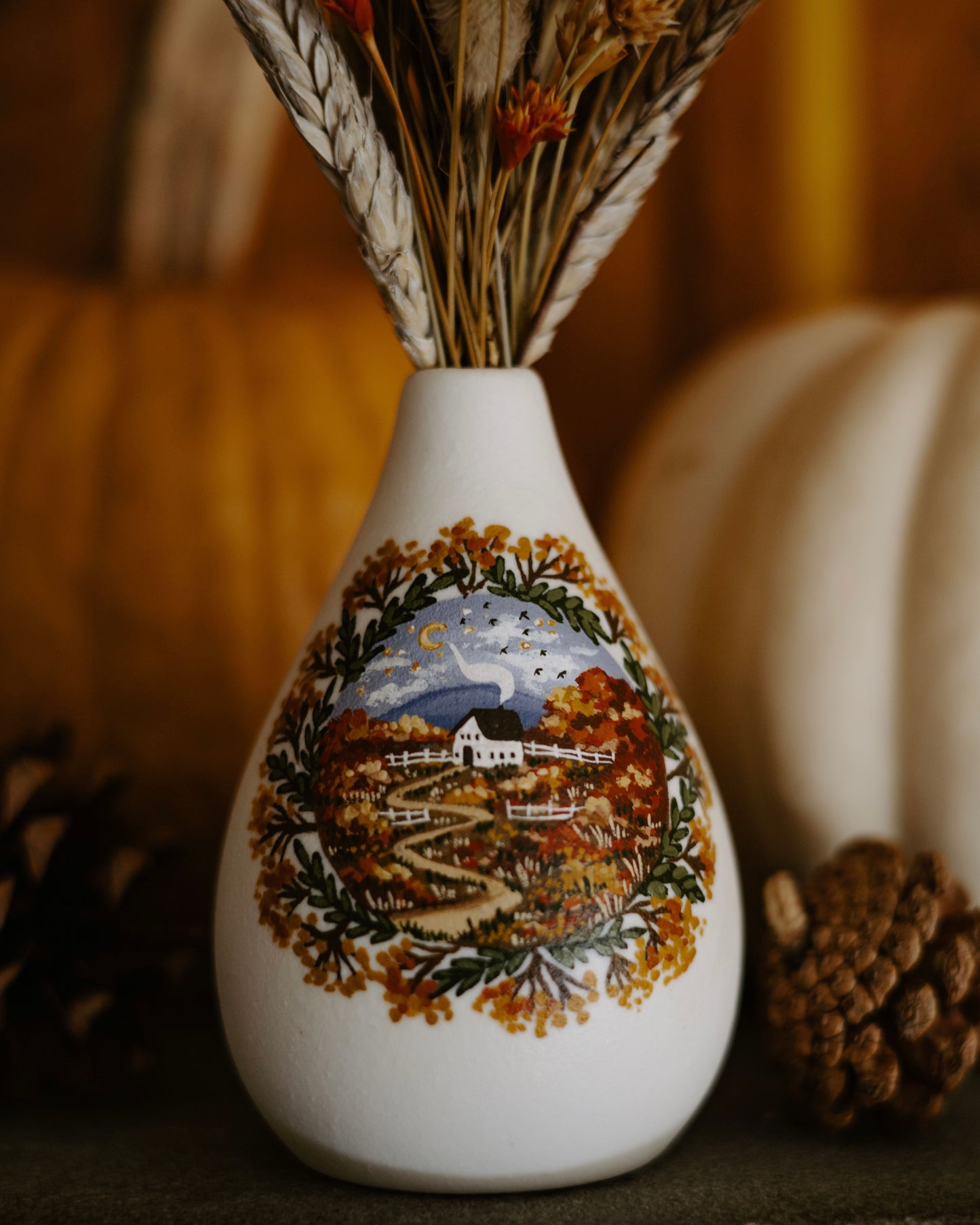 Painted Vase with Dried Flowers no. 2