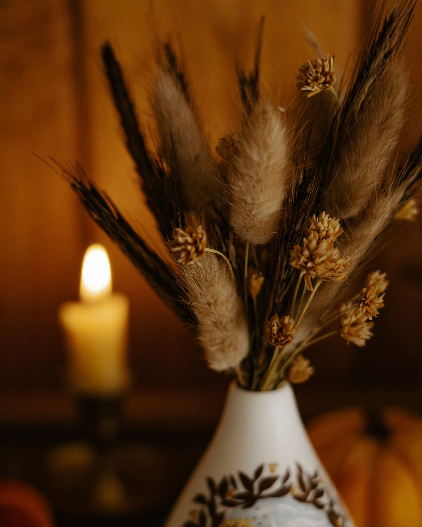 Painted Vase with Dried Flowers no. 1