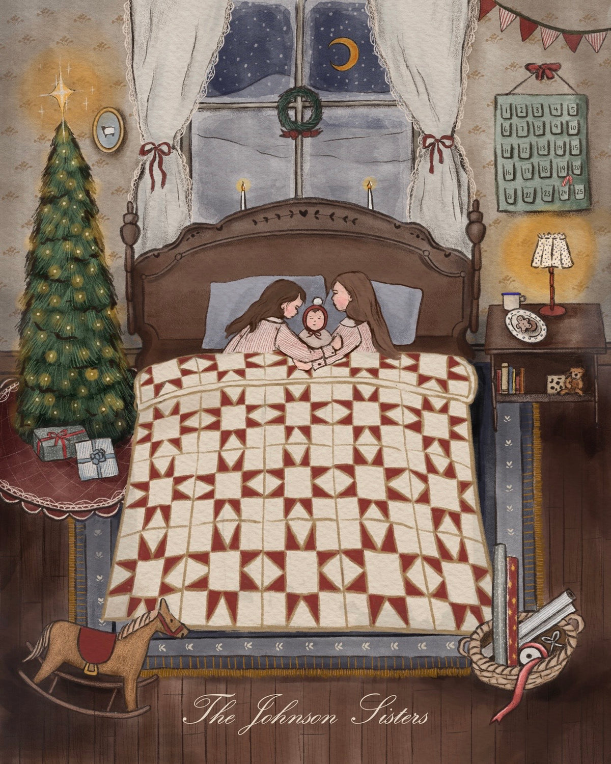 Custom Heirloom Christmas Eve Print (DIGITALLY DRAWN)