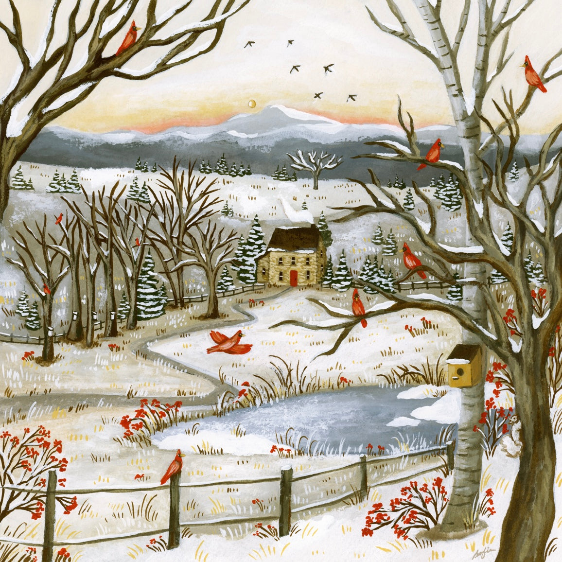 The Red Bird Cottage- Fine Art Print