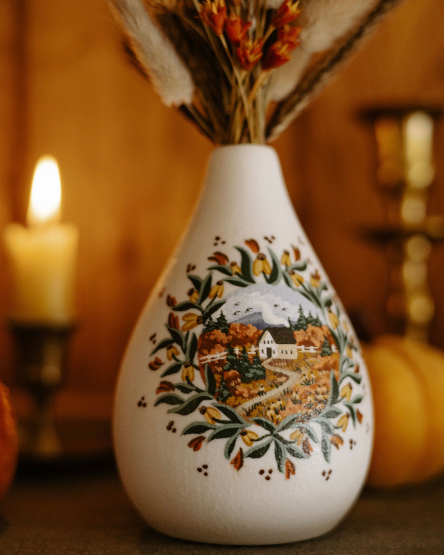 Painted Vase with Dried Flowers no. 2